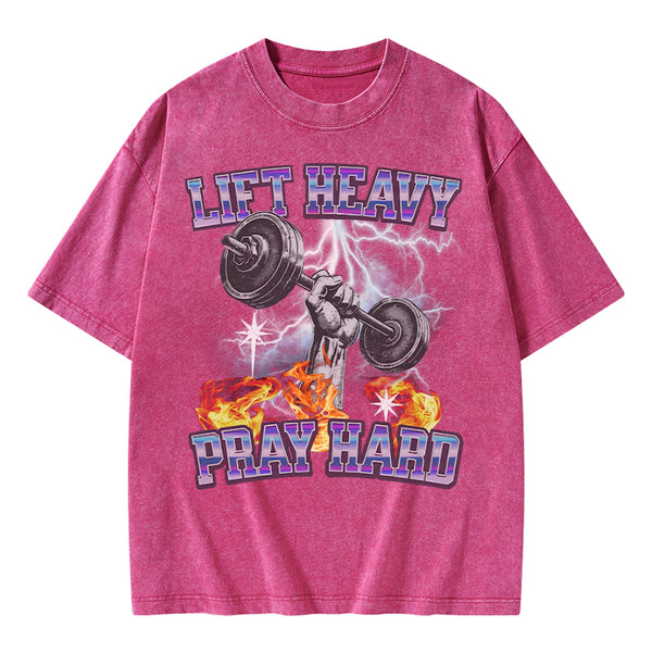 GC-WTSA0047 Lift Heavy Pray Hard Chirstian Washed T-Shirt