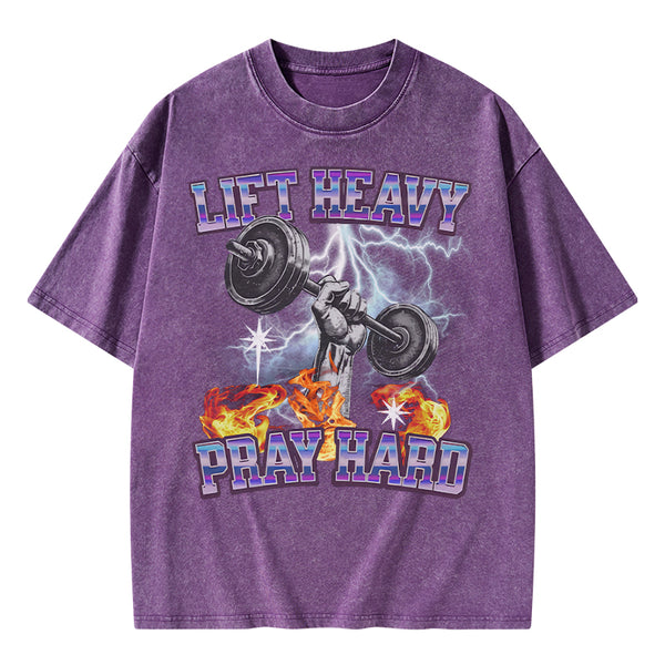 GC-WTSA0047 Lift Heavy Pray Hard Chirstian Washed T-Shirt