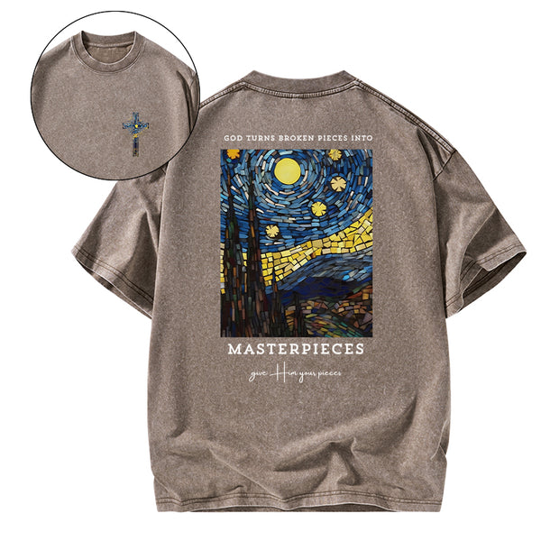 GC-WTSA0058 God Turns Broken Pieces Into Masterpieces Christian Washed T-Shirt