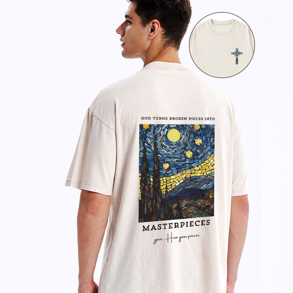 GC-WTSA0058 God Turns Broken Pieces Into Masterpieces Christian Washed T-Shirt