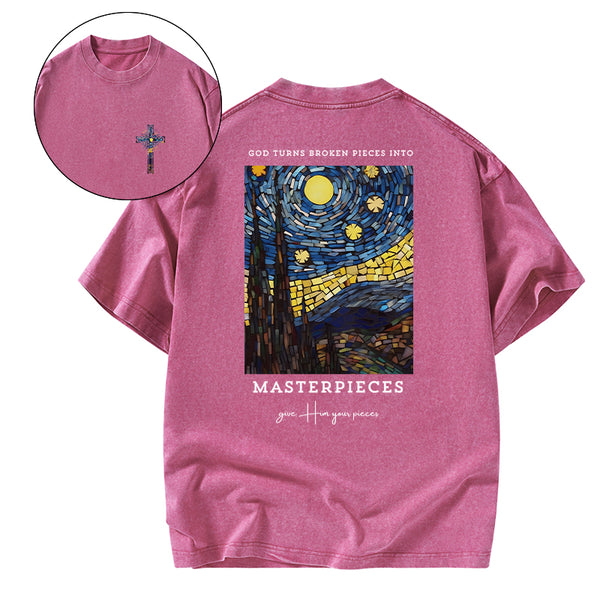 GC-WTSA0058 God Turns Broken Pieces Into Masterpieces Christian Washed T-Shirt