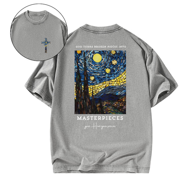 GC-WTSA0058 God Turns Broken Pieces Into Masterpieces Christian Washed T-Shirt