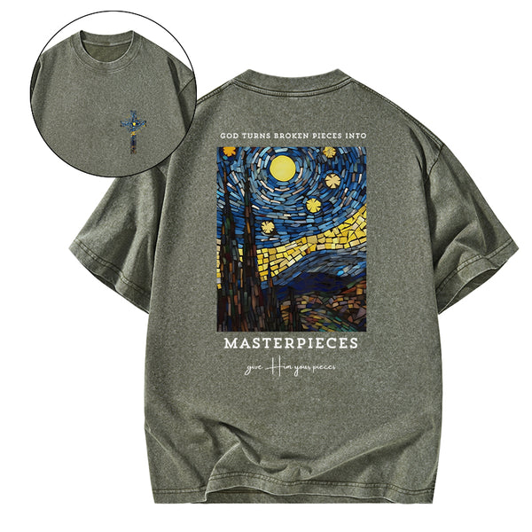 GC-WTSA0058 God Turns Broken Pieces Into Masterpieces Christian Washed T-Shirt