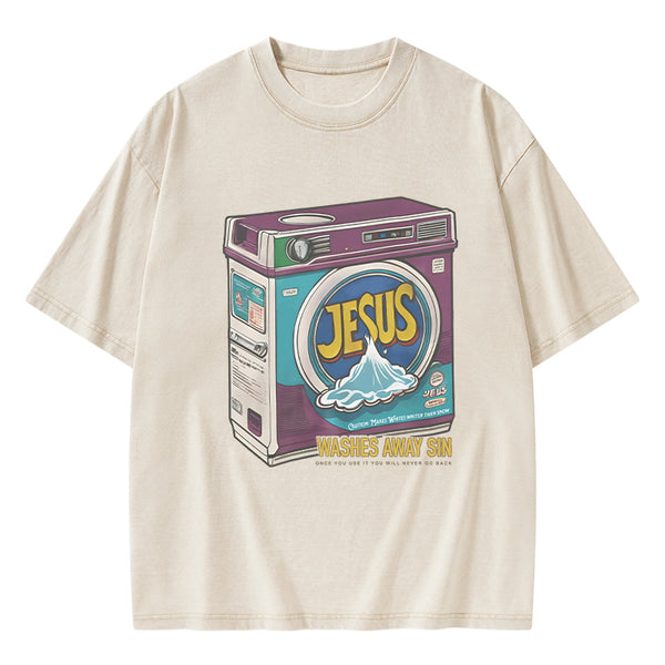 GC-WTSA0106 Jesus Washed Away Sin Chirstian Washed T-Shirt