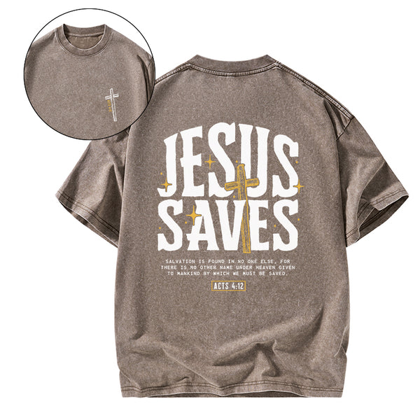 GC-WTSA0276 Jesus Saves Christian Washed T-Shirt