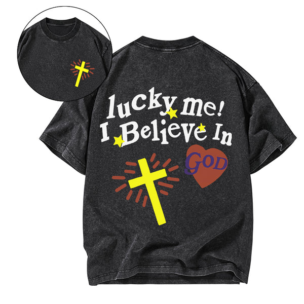 GC-WTSA0339 I Believe In God Chirstian Washed T-Shirt