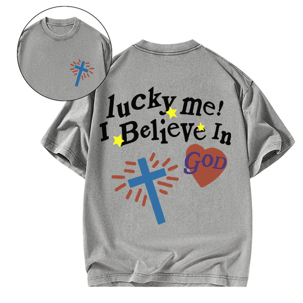 GC-WTSA0339 I Believe In God Chirstian Washed T-Shirt