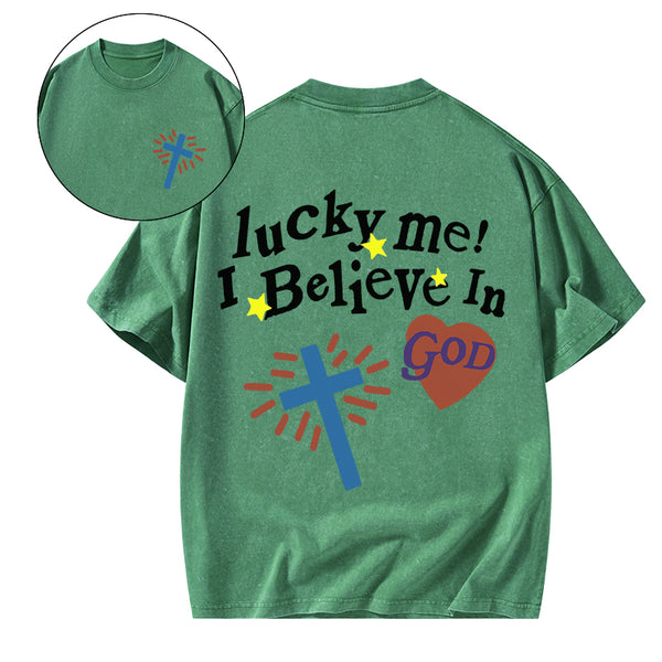 GC-WTSA0339 I Believe In God Chirstian Washed T-Shirt