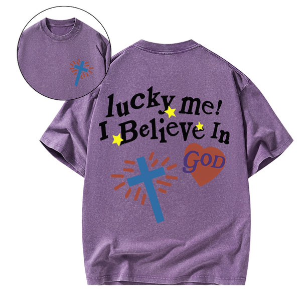 GC-WTSA0339 I Believe In God Chirstian Washed T-Shirt