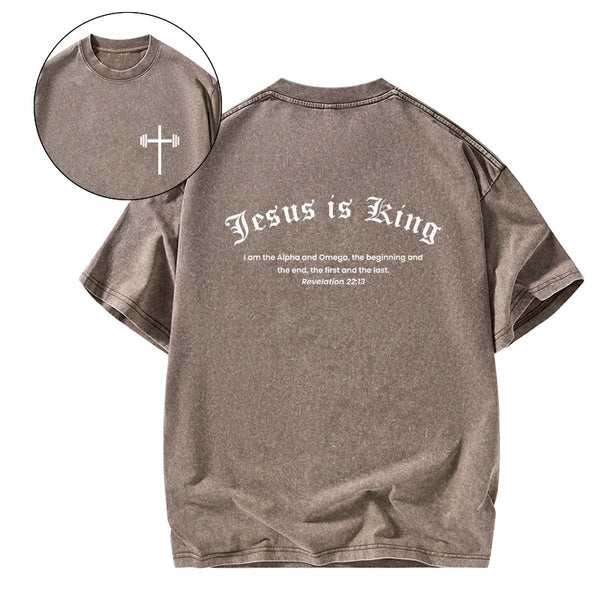 GC-WTSA0412 Jesus Is King Christian Washed T-Shirt
