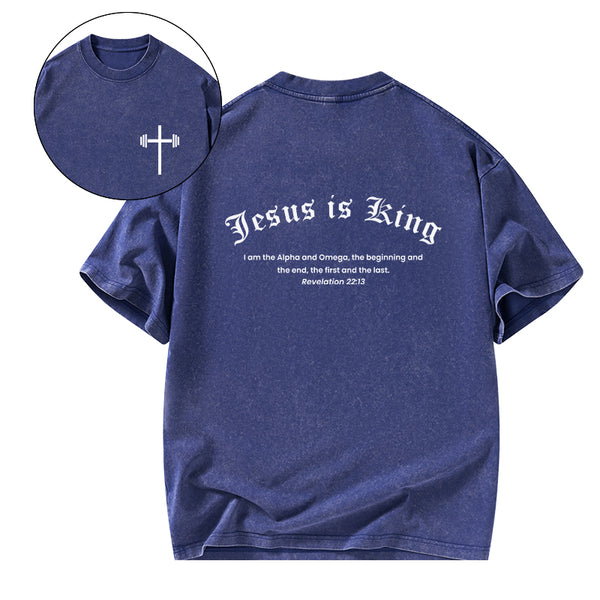 GC-WTSA0412 Jesus Is King Christian Washed T-Shirt