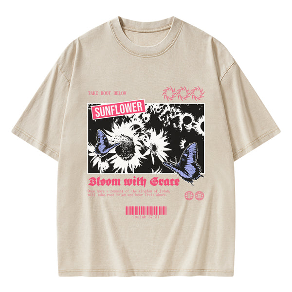 GC-WTSA0453 Bloom With Grace Christian Washed T-Shirt