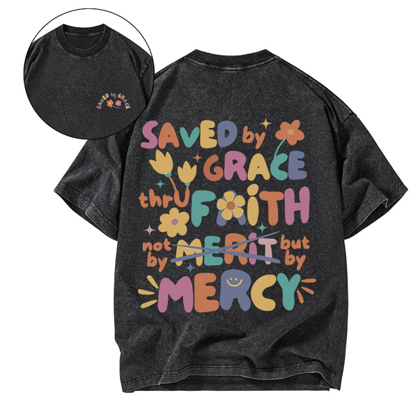 GC-WTSA0462 Saved By Grace Christian Washed T-Shirt