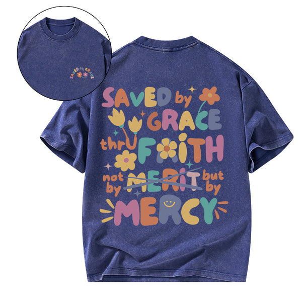 GC-WTSA0462 Saved By Grace Christian Washed T-Shirt
