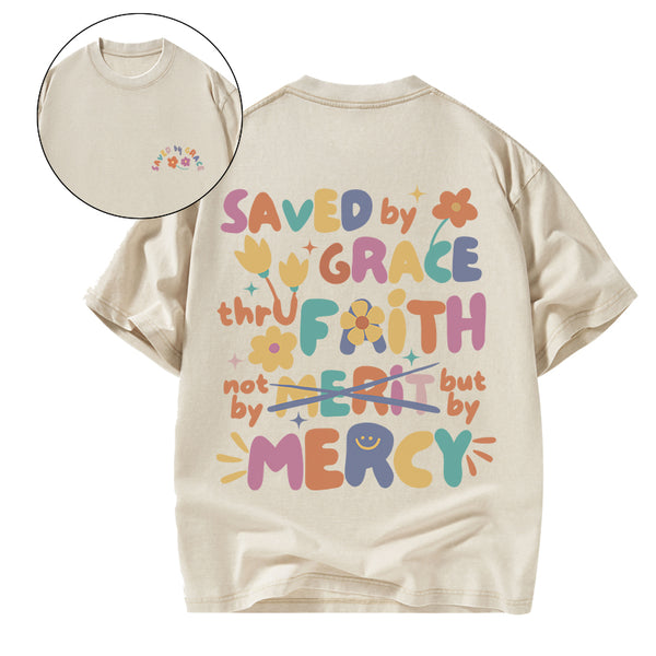 GC-WTSA0462 Saved By Grace Christian Washed T-Shirt