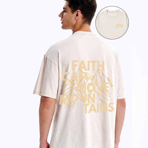 GC-WTSA0507 Faith Can Move Mountain Christian Washed T-Shirt