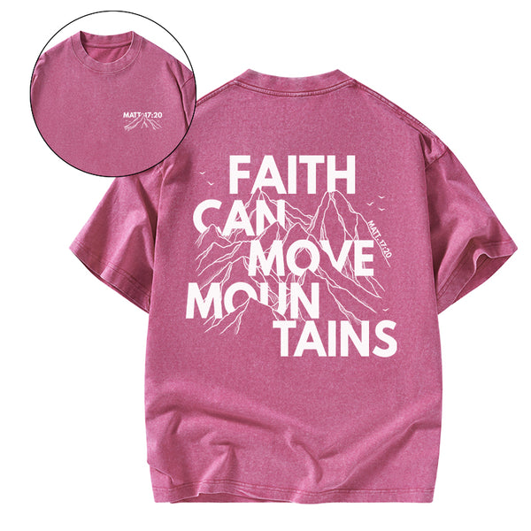 GC-WTSA0507 Faith Can Move Mountain Christian Washed T-Shirt