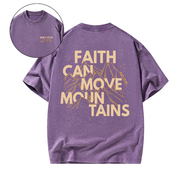 GC-WTSA0507 Faith Can Move Mountain Christian Washed T-Shirt