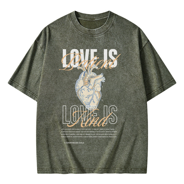 GC-WTSA0847 Love Is Patient Christian Washed T-Shirt