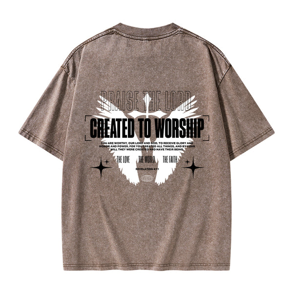 GC-WTSA0994 Created To Worship Christian Washed T-Shirt