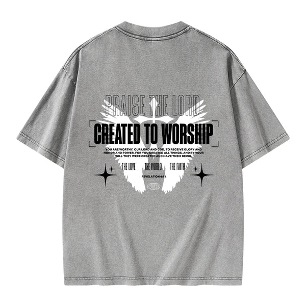 GC-WTSA0994 Created To Worship Christian Washed T-Shirt