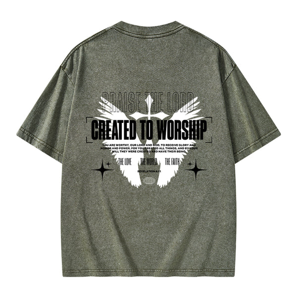 GC-WTSA0994 Created To Worship Christian Washed T-Shirt