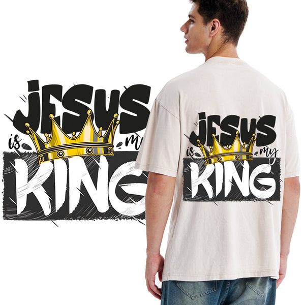 GC-WTSA1025 Jesus Is My King Christian Washed T-Shirt