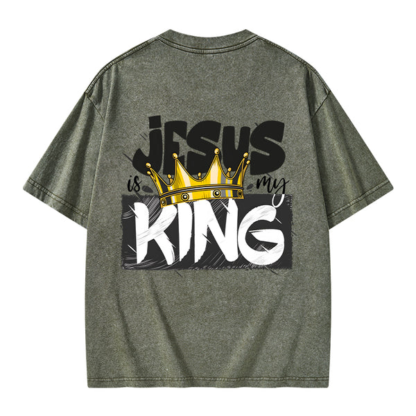 GC-WTSA1025 Jesus Is My King Christian Washed T-Shirt