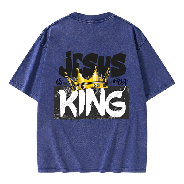 GC-WTSA1025 Jesus Is My King Christian Washed T-Shirt