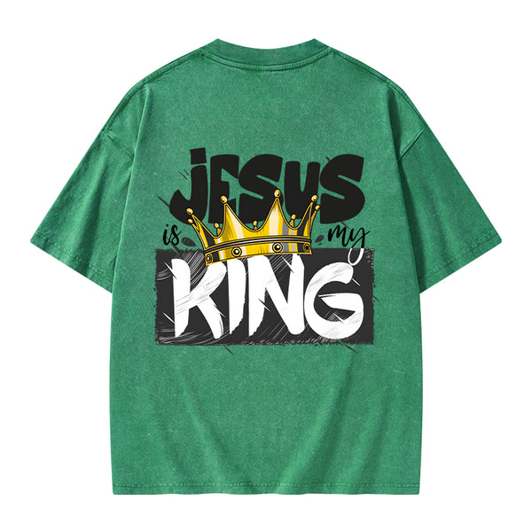 GC-WTSA1025 Jesus Is My King Christian Washed T-Shirt