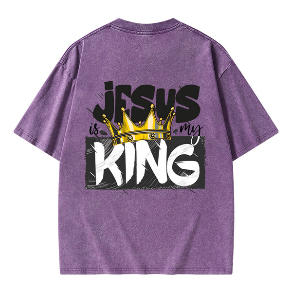 GC-WTSA1025 Jesus Is My King Christian Washed T-Shirt