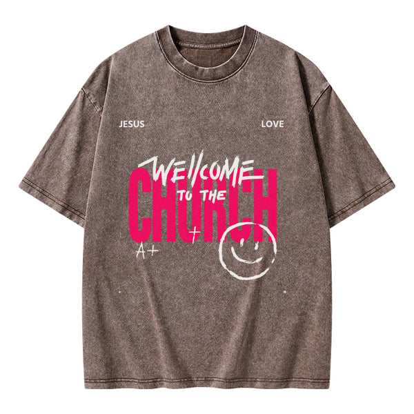 GC-WTSA1061 Welcome To The Church Christian Washed T-Shirt