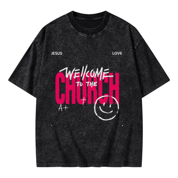 GC-WTSA1061 Welcome To The Church Christian Washed T-Shirt