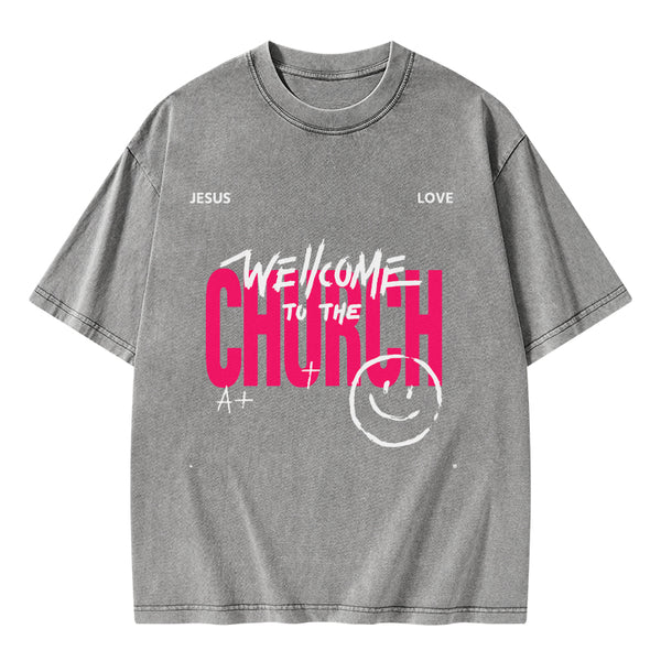 GC-WTSA1061 Welcome To The Church Christian Washed T-Shirt