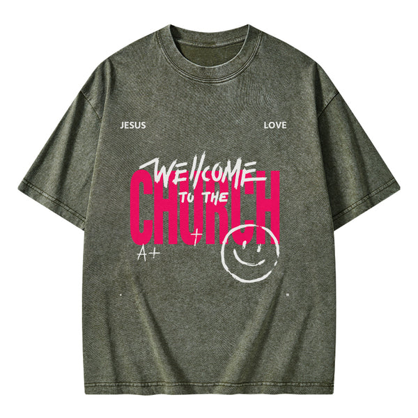 GC-WTSA1061 Welcome To The Church Christian Washed T-Shirt