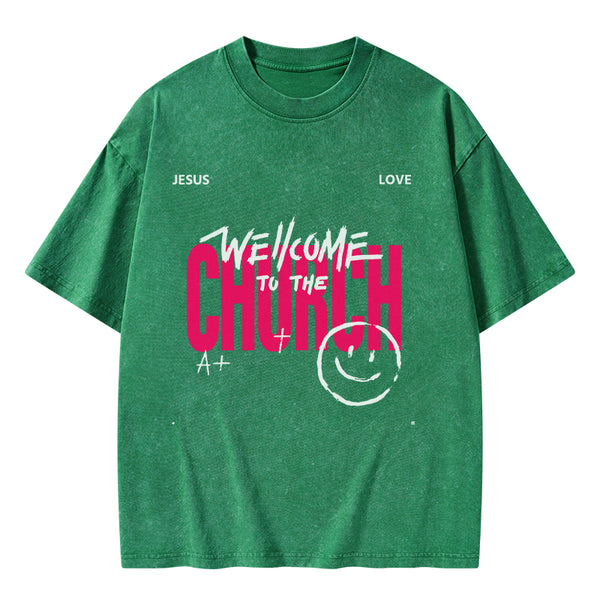 GC-WTSA1061 Welcome To The Church Christian Washed T-Shirt