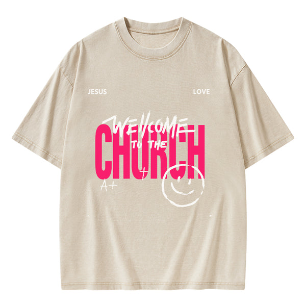 GC-WTSA1061 Welcome To The Church Christian Washed T-Shirt