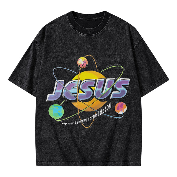 Jesus My World Revovles Around The Son Christian Washed T-Shirt