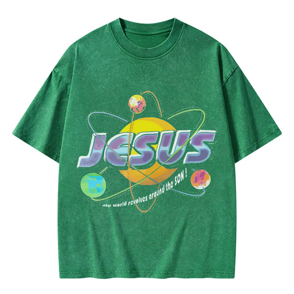 Jesus My World Revovles Around The Son Christian Washed T-Shirt