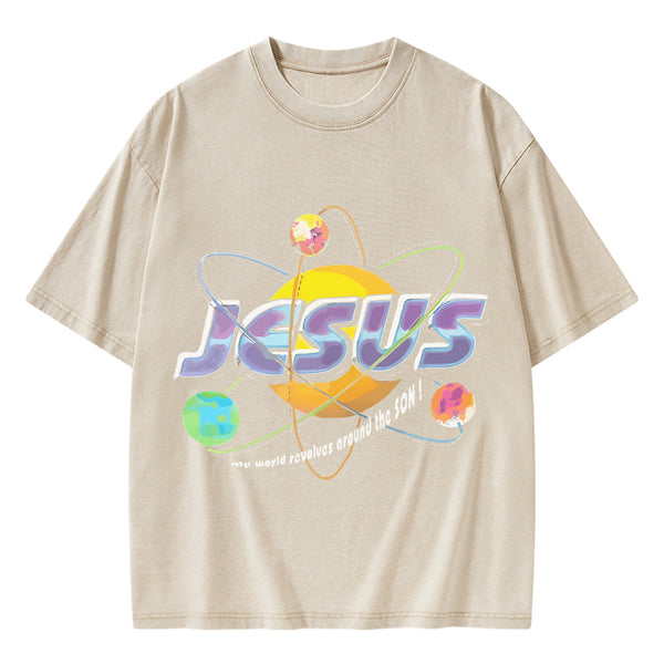 Jesus My World Revovles Around The Son Christian Washed T-Shirt
