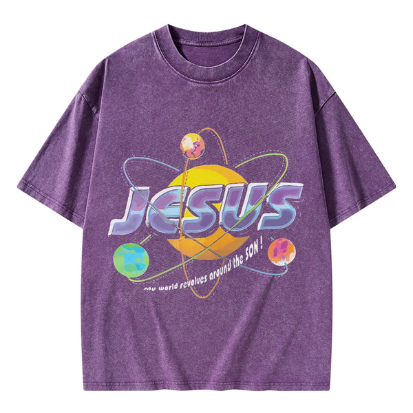 Jesus My World Revovles Around The Son Christian Washed T-Shirt