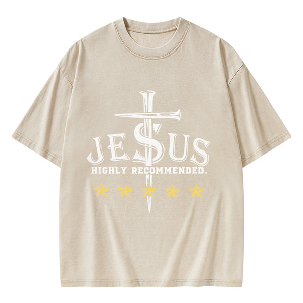 GC-WTSA1141 Jesus Highly Recommended Christian Washed T-Shirt