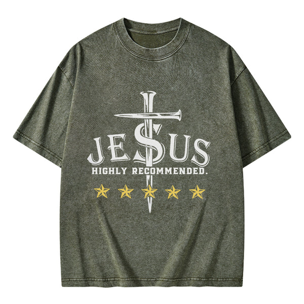 GC-WTSA1141 Jesus Highly Recommended Christian Washed T-Shirt