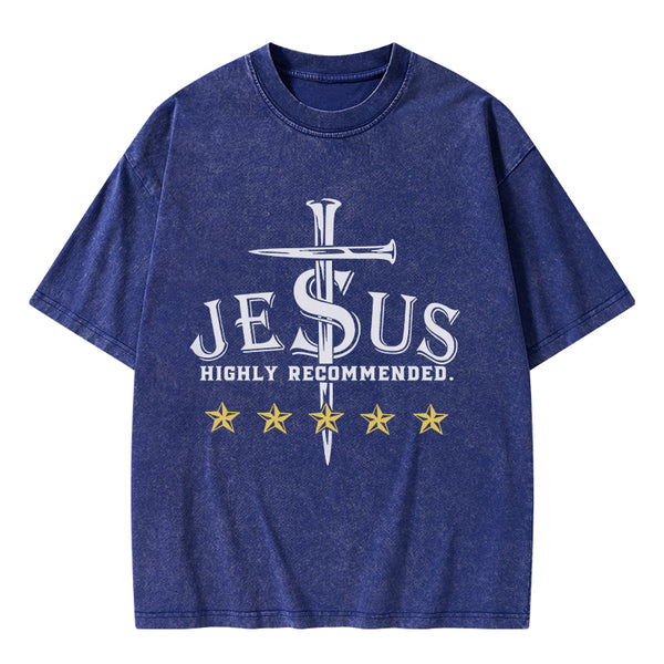 GC-WTSA1141 Jesus Highly Recommended Christian Washed T-Shirt