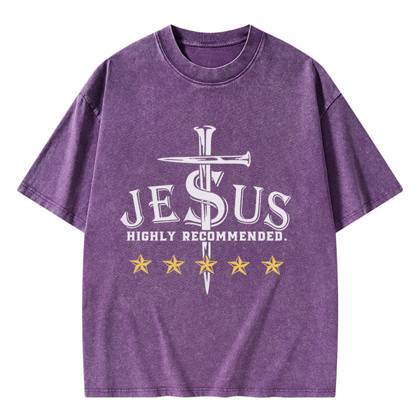 GC-WTSA1141 Jesus Highly Recommended Christian Washed T-Shirt