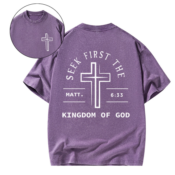 GC-WTSA1190 Seek First The Kingdom Of God Christian Washed T-Shirt