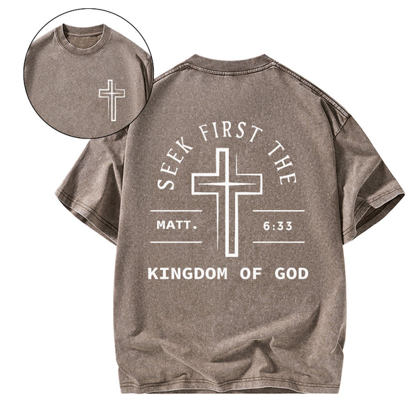 GC-WTSA1190 Seek First The Kingdom Of God Christian Washed T-Shirt