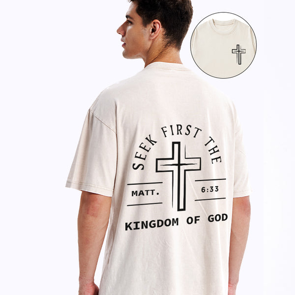 GC-WTSA1190 Seek First The Kingdom Of God Christian Washed T-Shirt