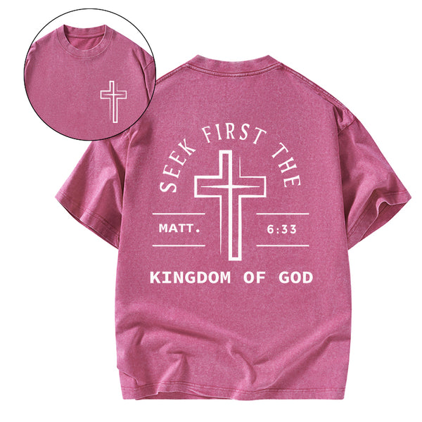 GC-WTSA1190 Seek First The Kingdom Of God Christian Washed T-Shirt