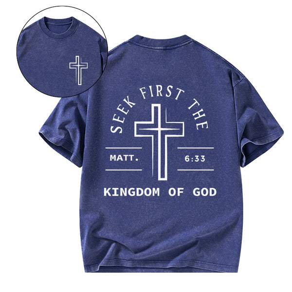 GC-WTSA1190 Seek First The Kingdom Of God Christian Washed T-Shirt